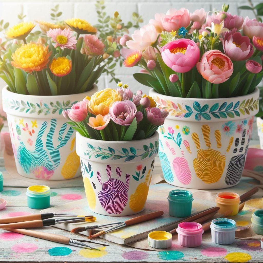 A Splash of Color: Painted Flower Pots with Fingerprint Art