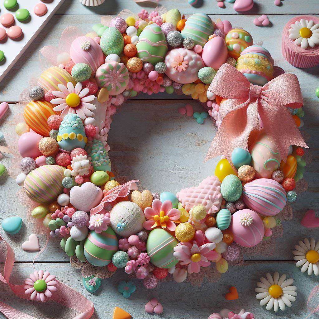 A Delectable Springtime Wreath Made with Candy