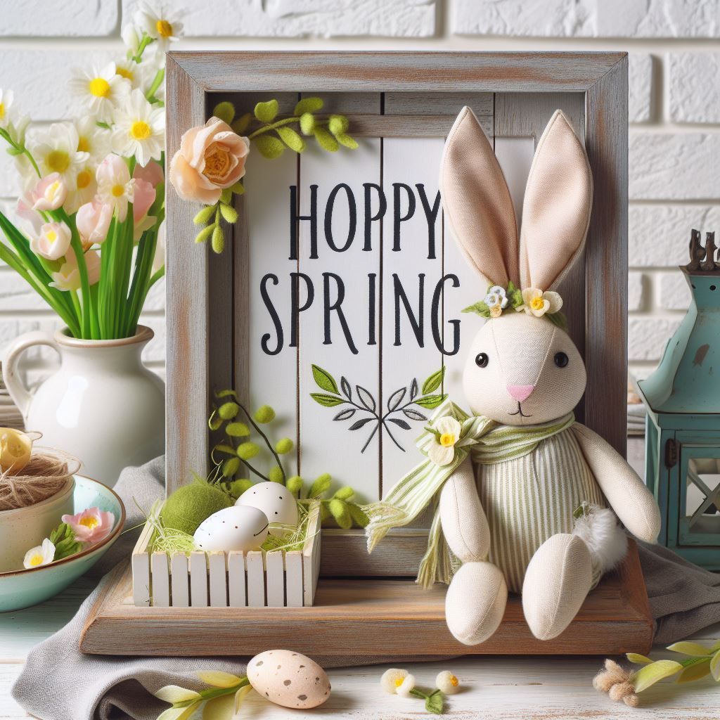 A Hoppy Display: DIY Spring Sign with Fabric Bunny