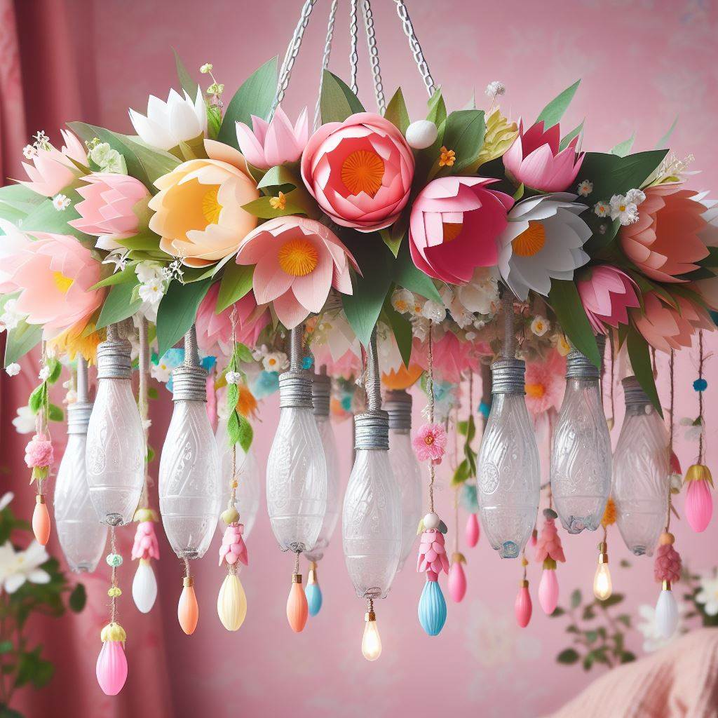 A Springtime Chandelier Made with Recycled Plastic Bottles