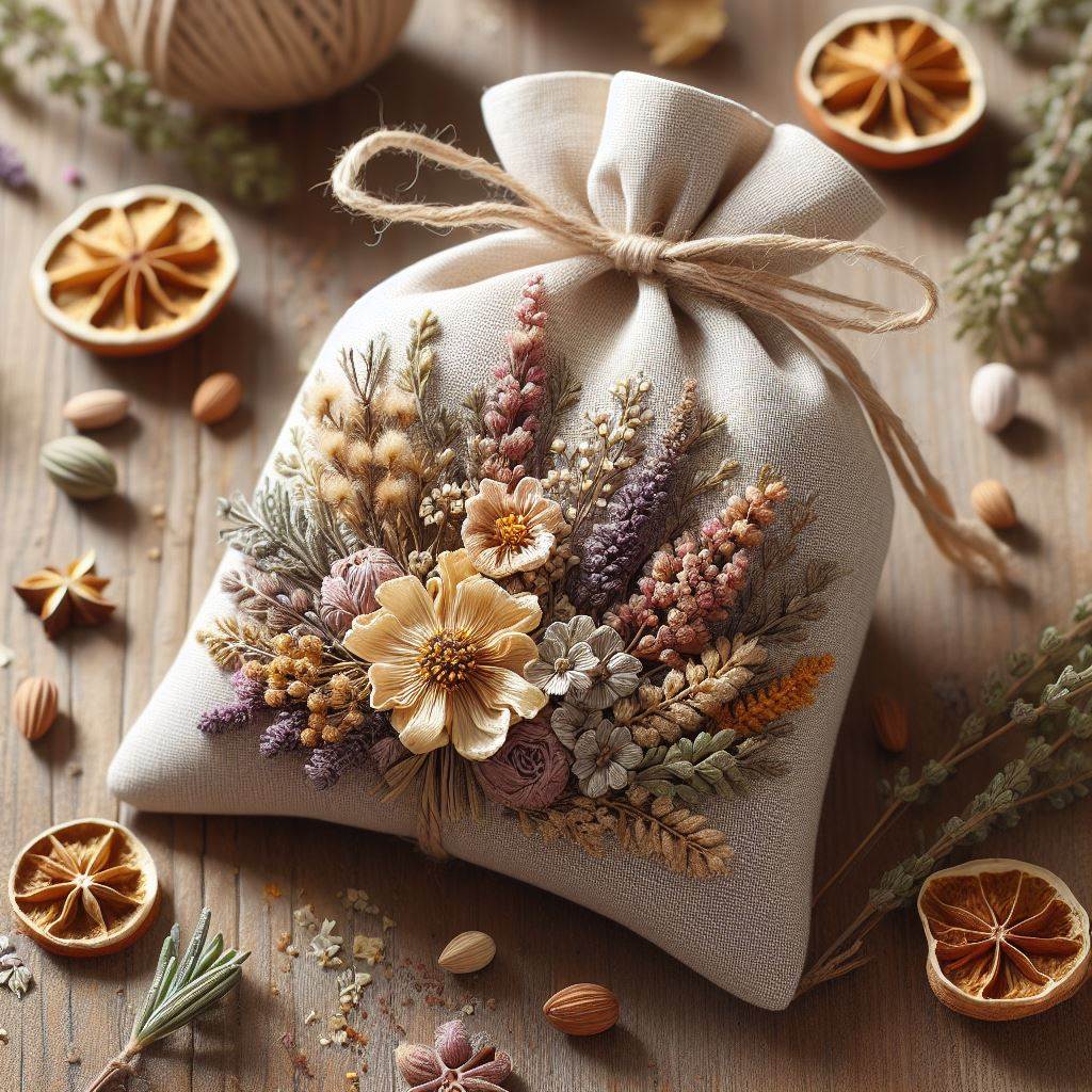 A Fragrant Springtime Sachet with Dried Flowers and Herbs