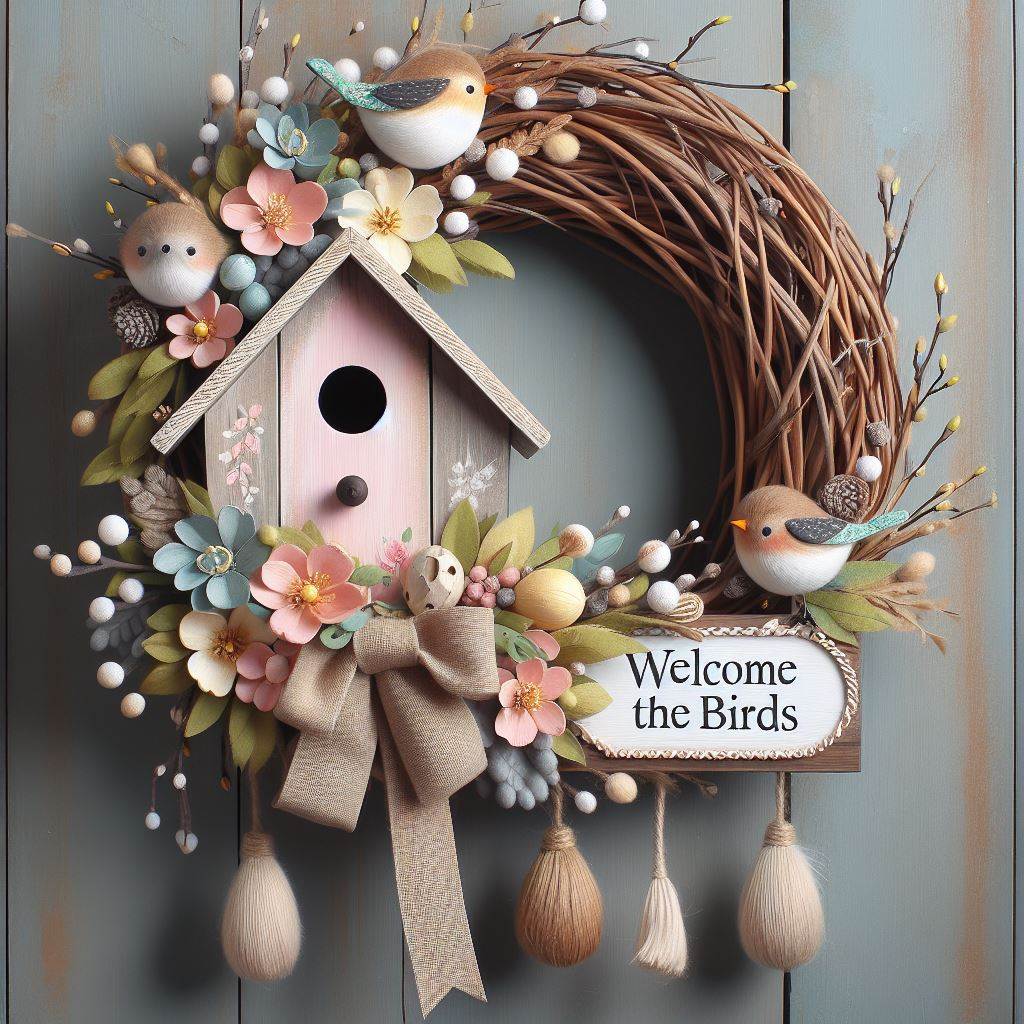 Welcome the Birds: A Wreath with a Birdhouse Centerpiece