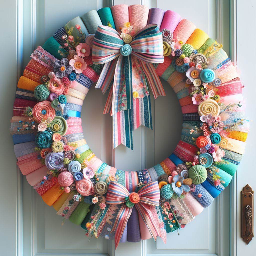 A Rainbow of Ribbon: A Cheerful Fabric Scrap Wreath