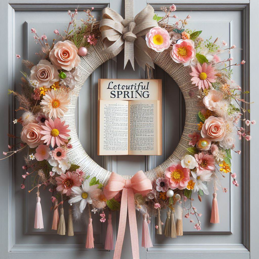 A Literary Spring: A Book Page Wreath with Floral Accents