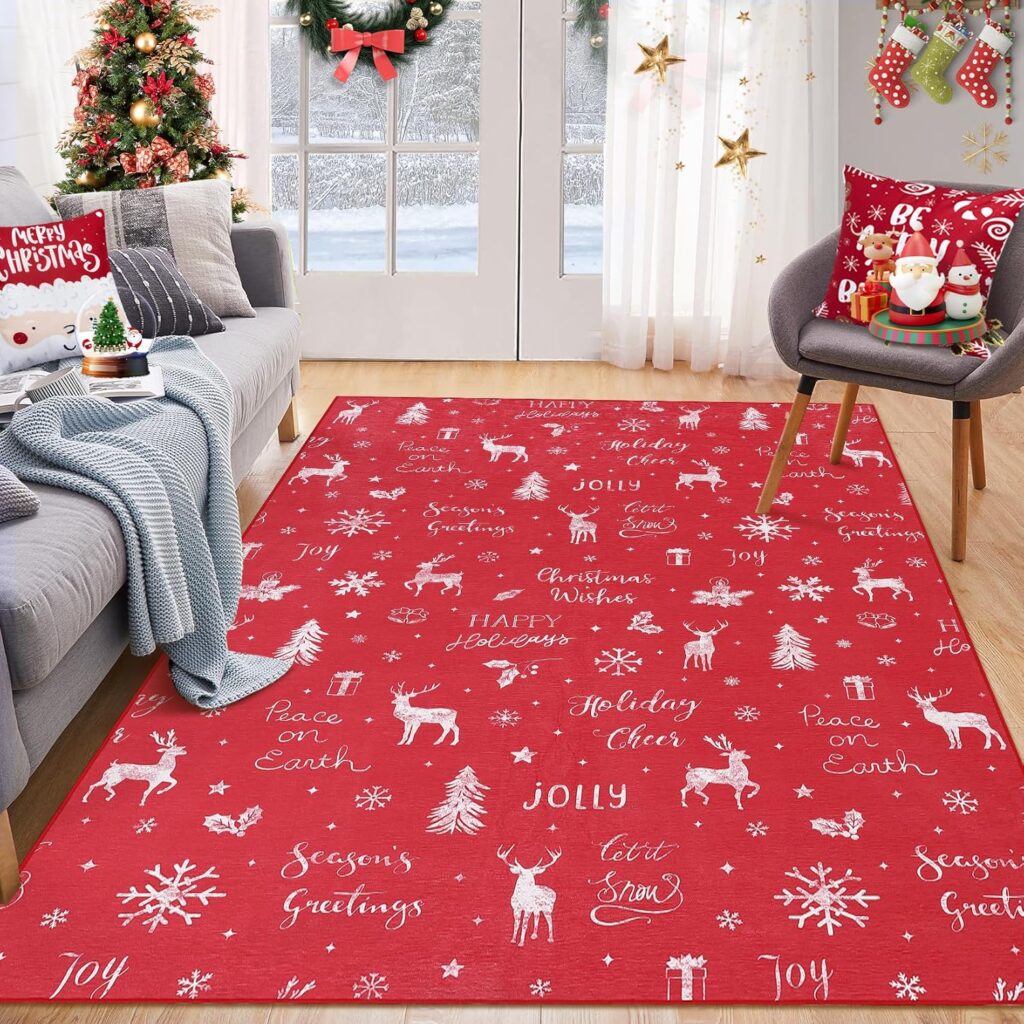 Small Apartment Christmas Decor with Christmas-Themed Rugs