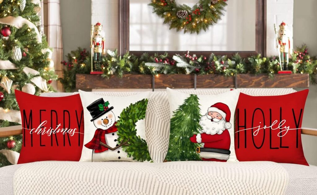Small Apartment Christmas Decor with Festive Throws and Pillows