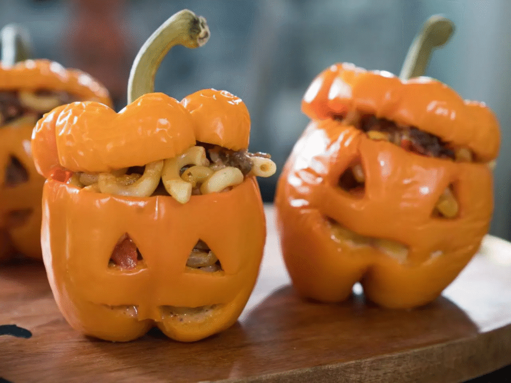 Halloween Dinner with Jack-O’-Lantern Stuffed Peppers
