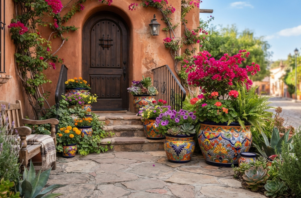 Colorful Authentic Mexican Flower Pot Ideas for Curb Appeal