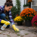How to Use Vinegar to Clear Patio Weeds Without Harming Surrounding Fall Mums
