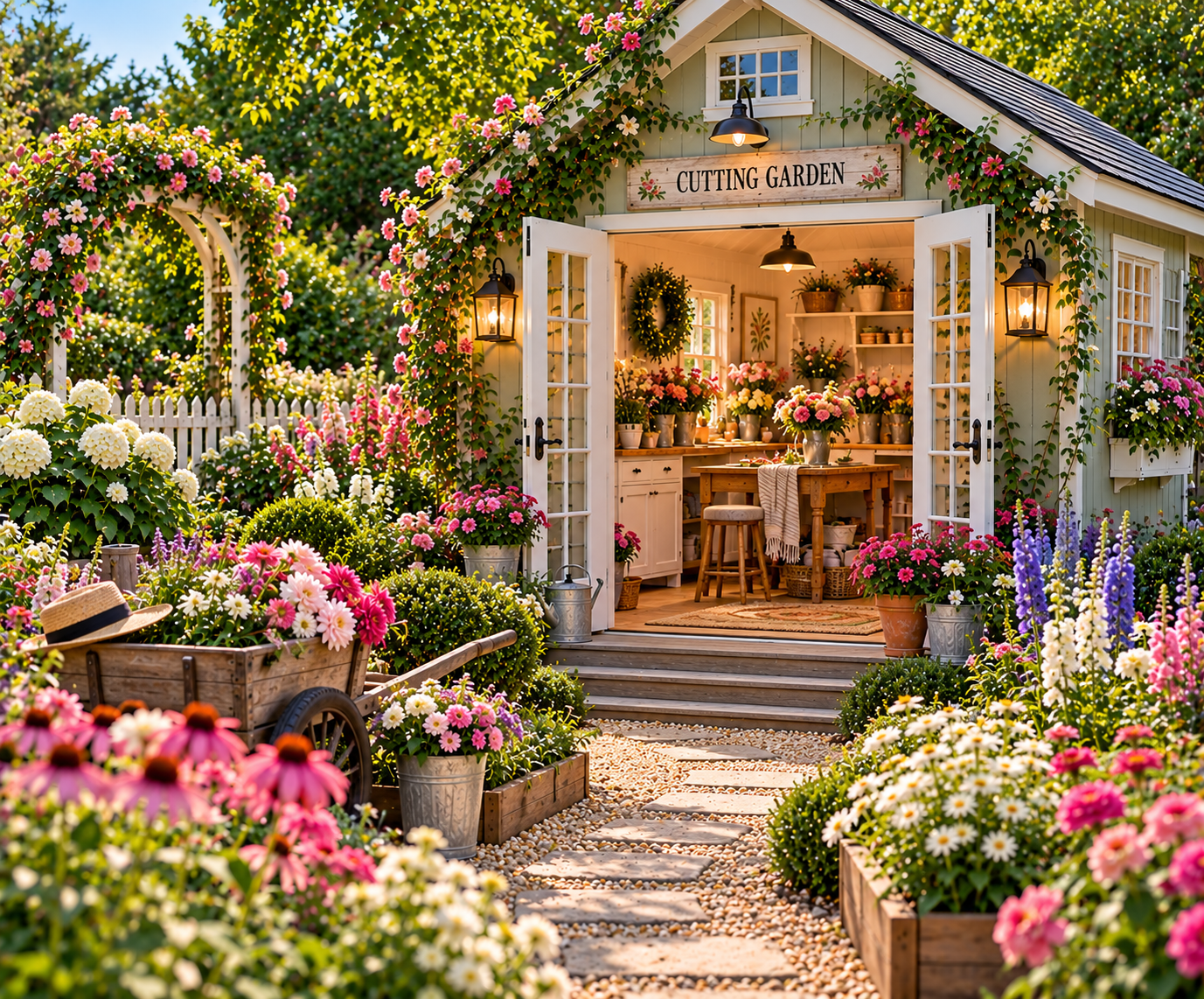 She Shed Ideas Surrounded by Beautiful Garden Landscaping