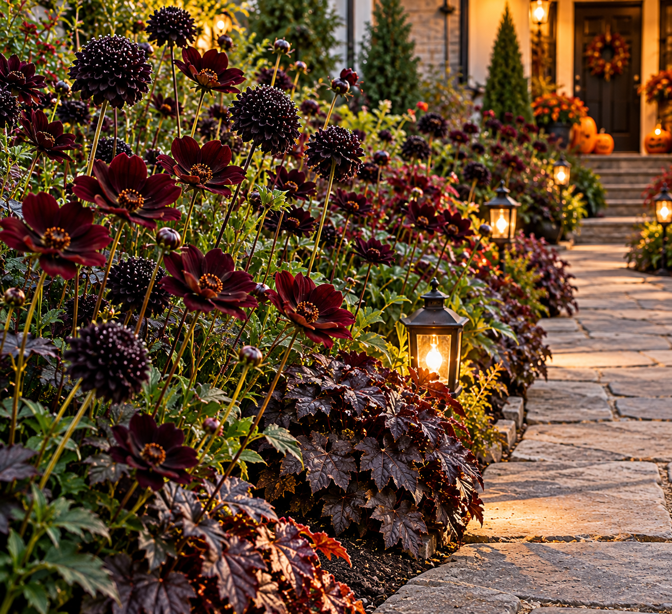 Halloween Garden Décor Ideas Using Flowers, Pumpkins, and Moody Plants